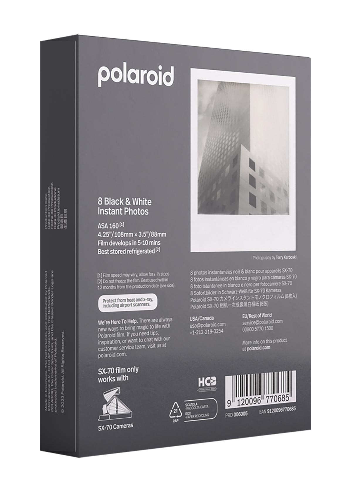 Polaroid Film Svartvit B&W för SX-70 8 bilder