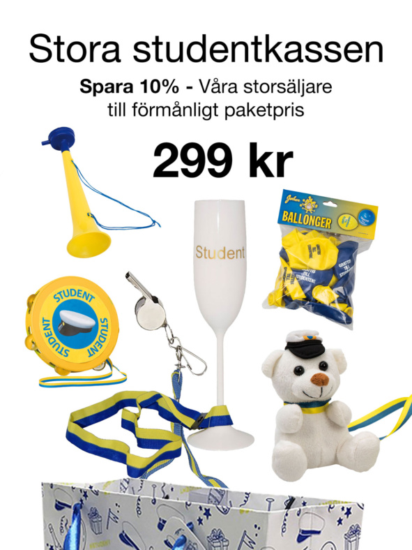 Stora studentkassen med studentpresenter