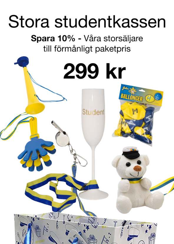 Stora studentkassen med studentpresenter