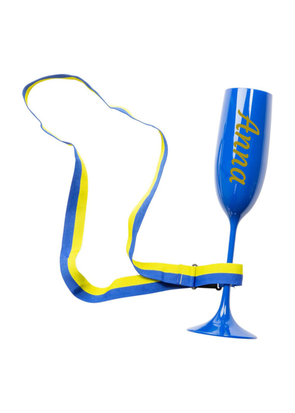 Champagneglas blått med blågult band