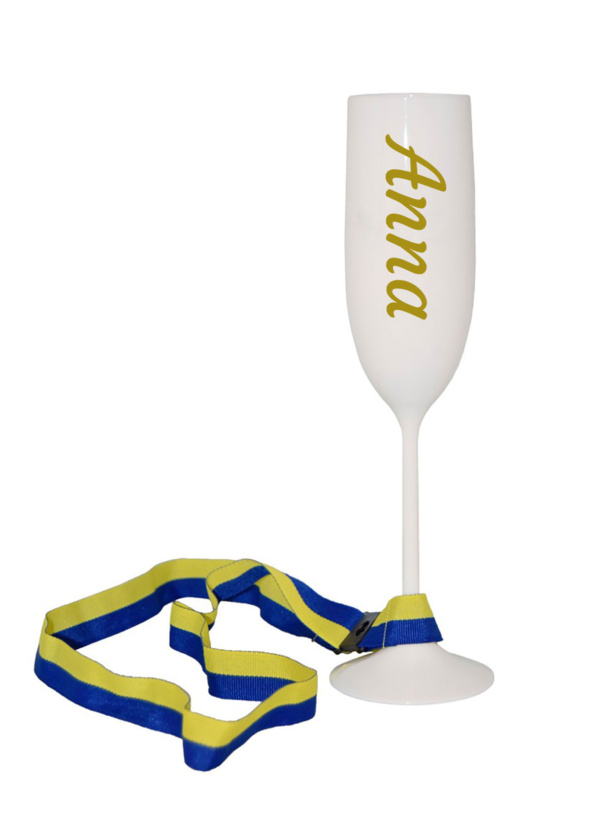 Champagneglas vitt med blågult band